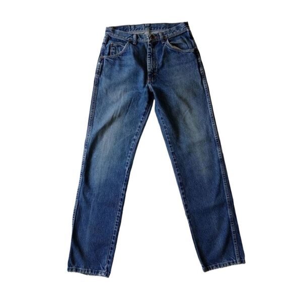 Wrangler Men's Mid Rise Regular Fit Straight Leg Blue Medium Wash Denim Jeans - Picture 1 of 14